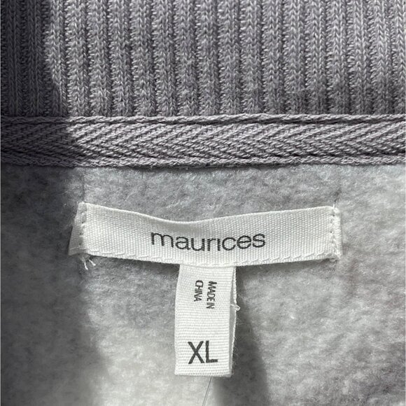 Maurices Womens XL Plaid Fleece Pullover Sweater Gray White Polyester QuarterZip - Picture 6 of 7